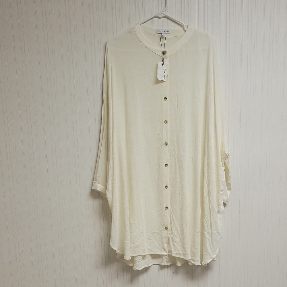 Miou Muse Button-Up oversized gauze Top Oversized medium Cream New boho artsy
